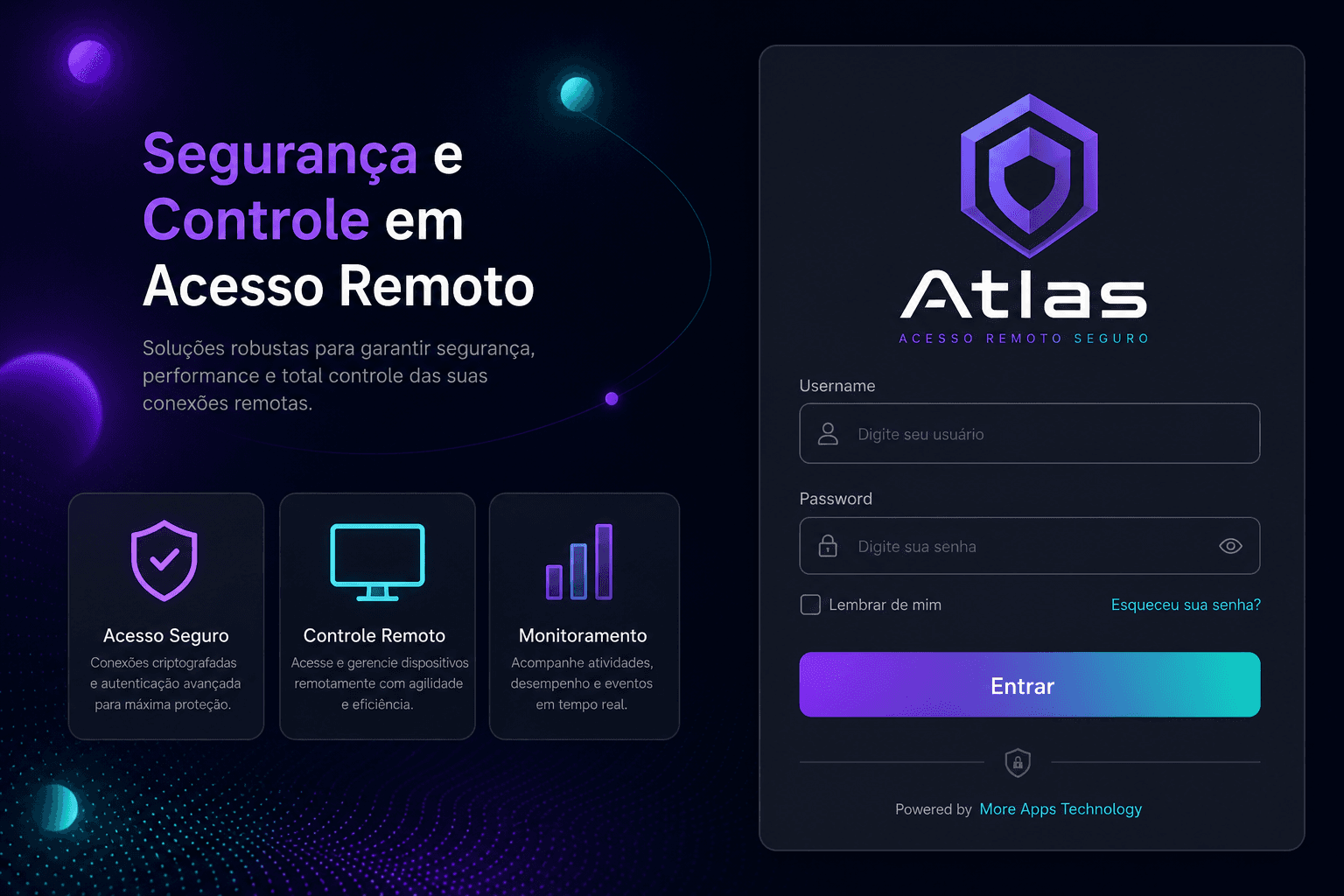 Atlas, tela de login com dark mode nativo